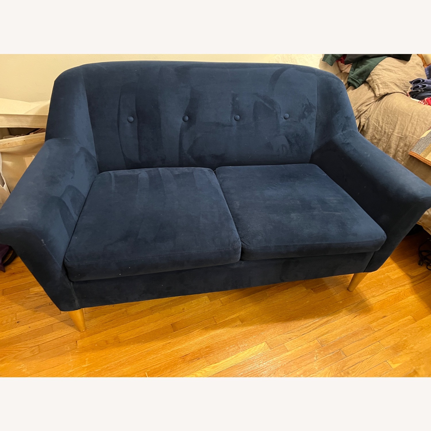 West Elm Finn Blue Velvet Loveseat - image-3