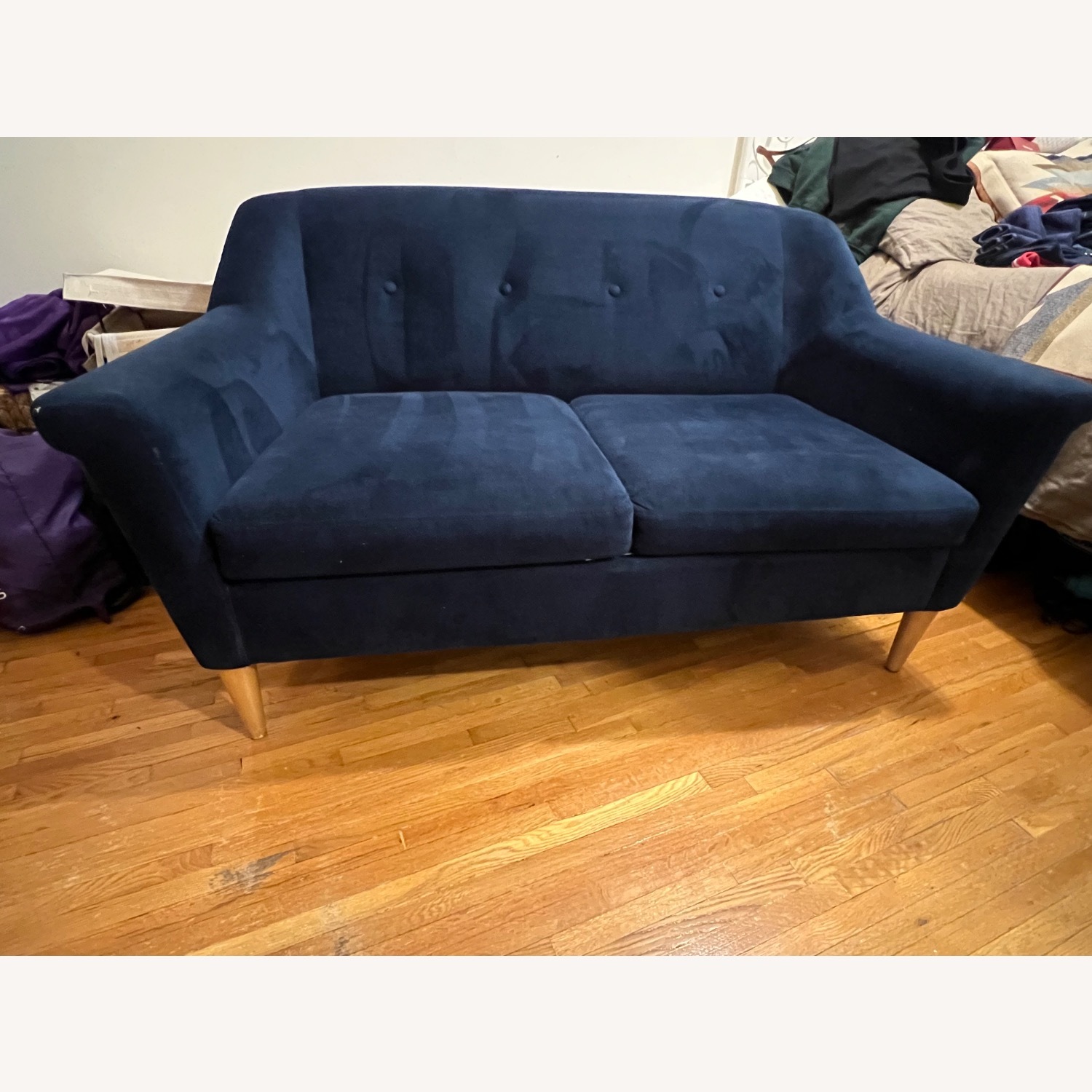 West Elm Finn Blue Velvet Loveseat - image-1