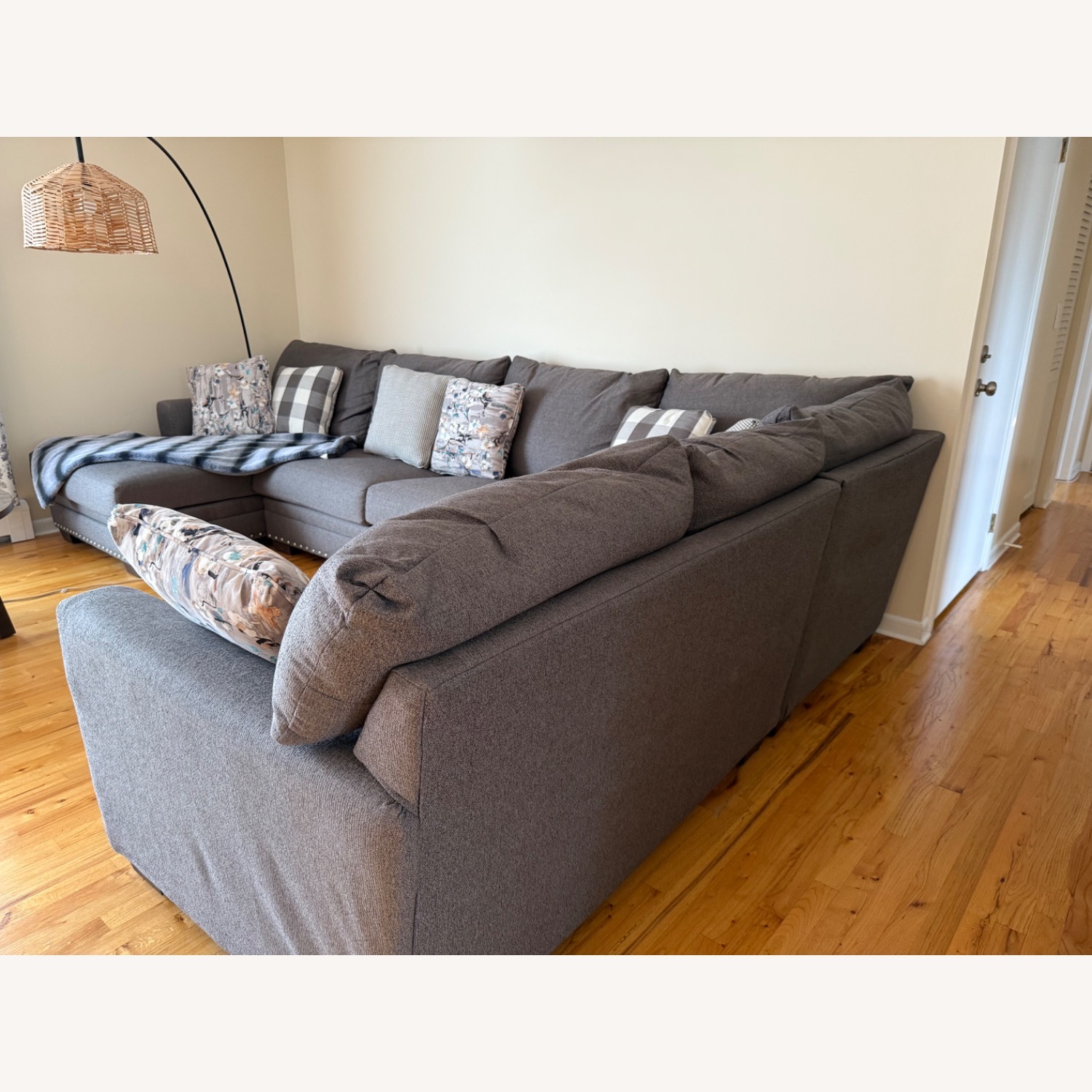 Cottage Chic Gray 150" 4 Piece Left Arm Facing Chaise Sectional - image-3