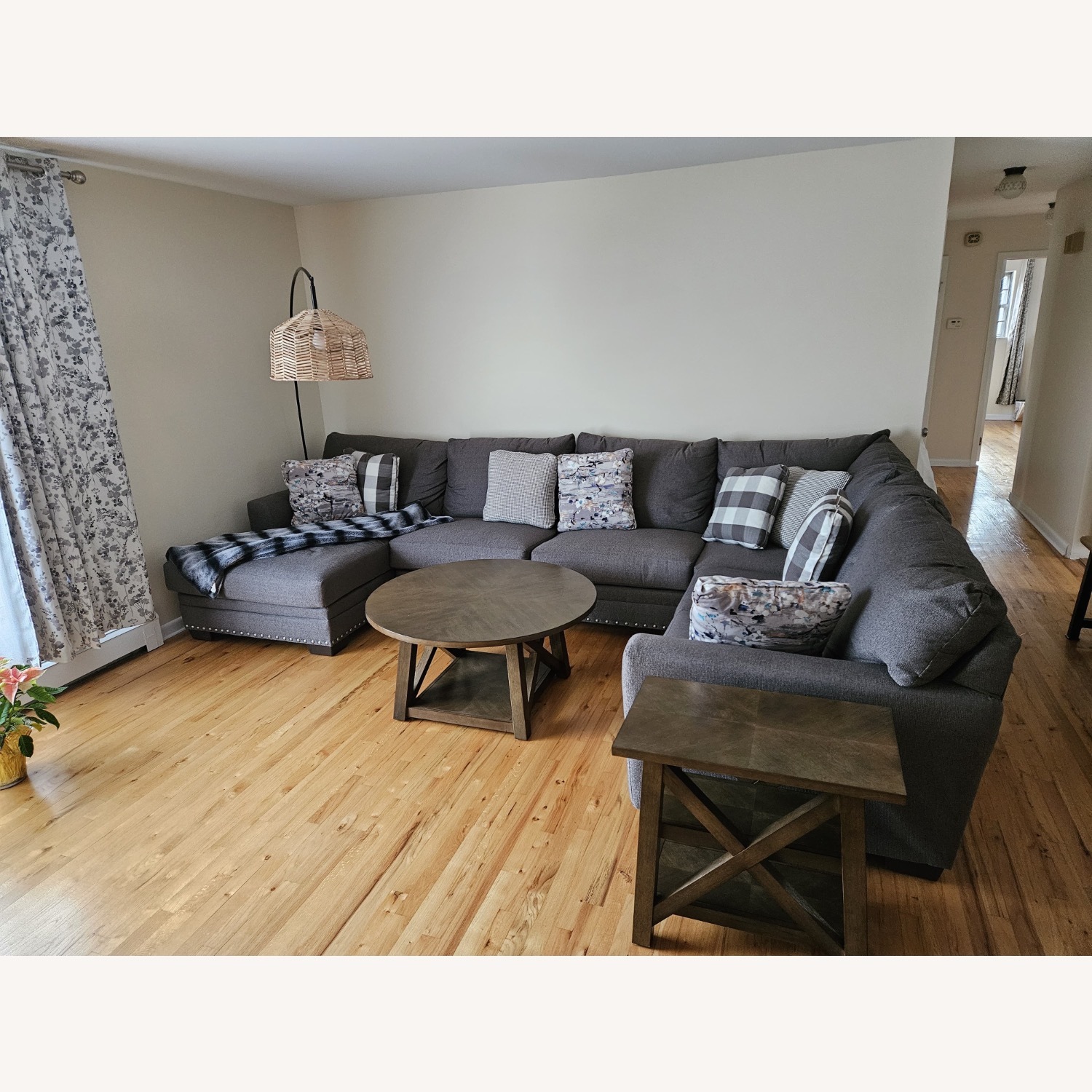 Cottage Chic Gray 150" 4 Piece Left Arm Facing Chaise Sectional - image-1