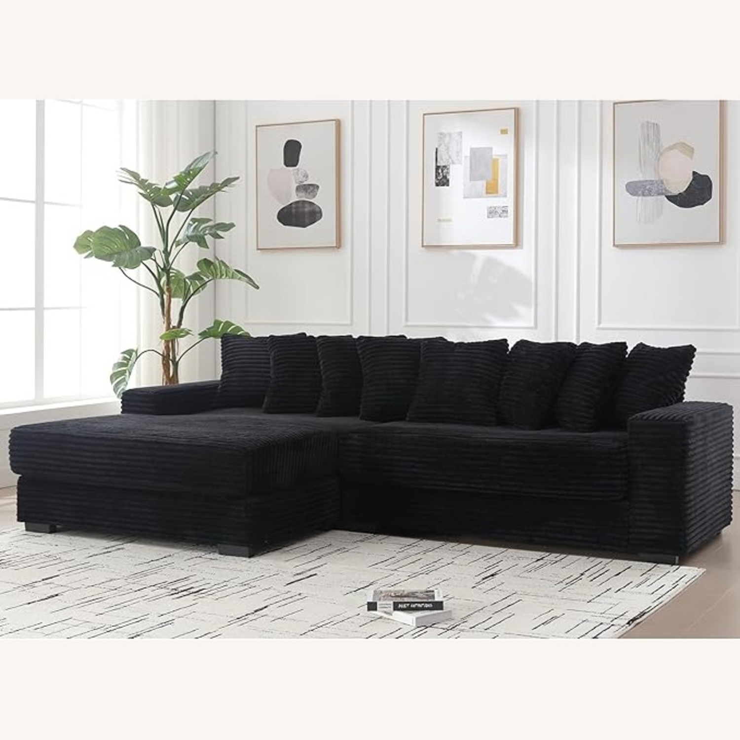 Black L- Shape Velvet Couch  - image-4