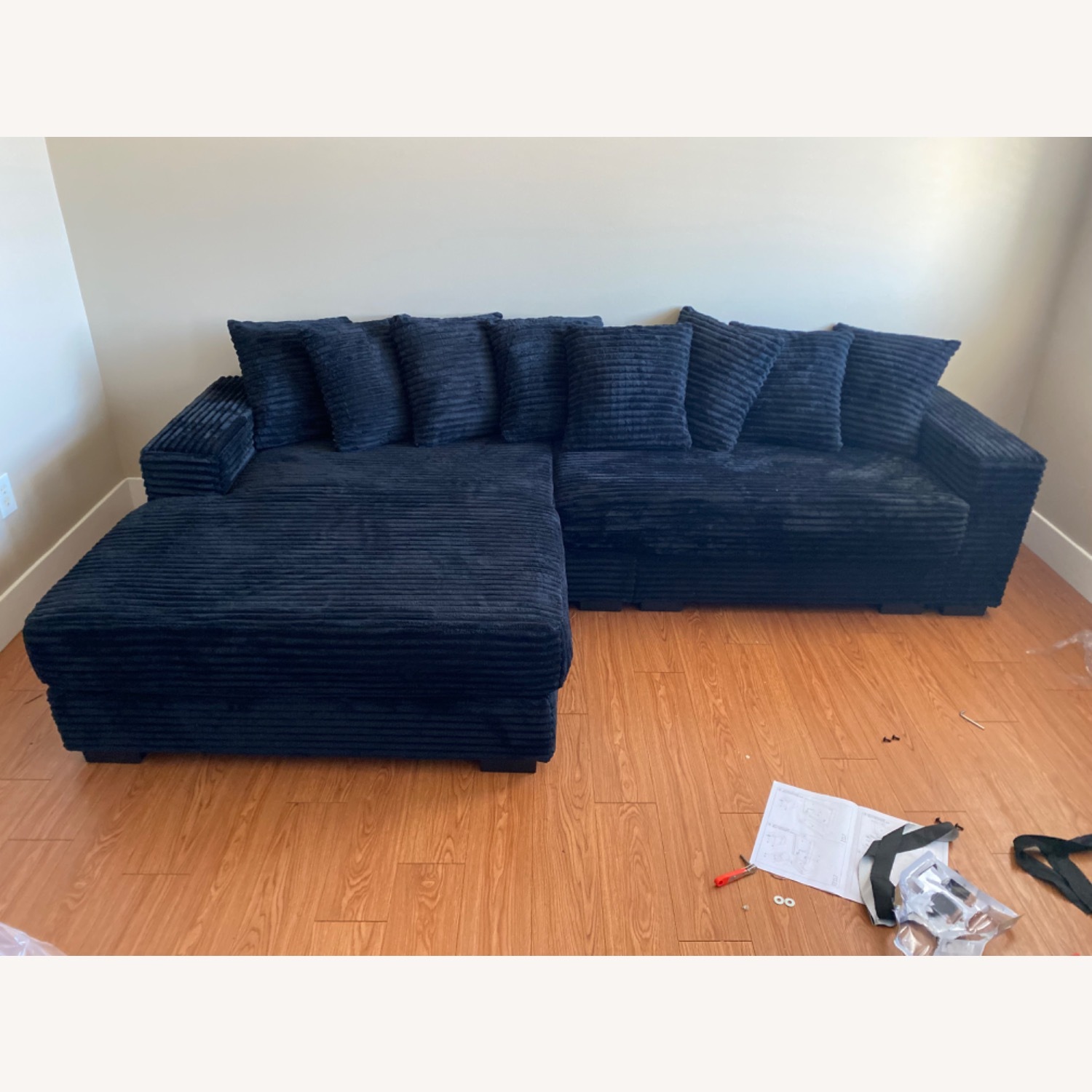 Black L- Shape Velvet Couch  - image-1
