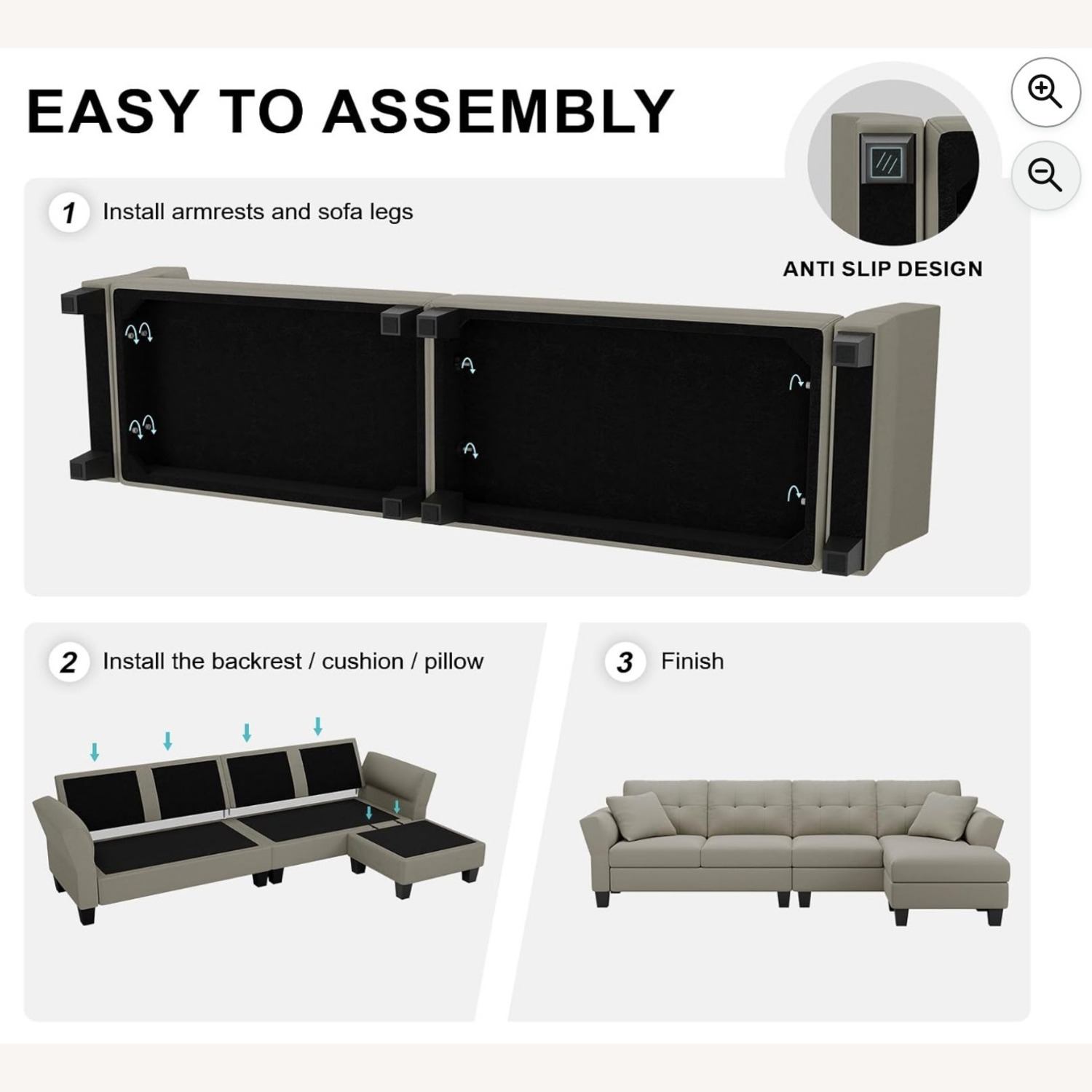 Amazon Light Gray Velvet 3+ Piece Sectional - image-2