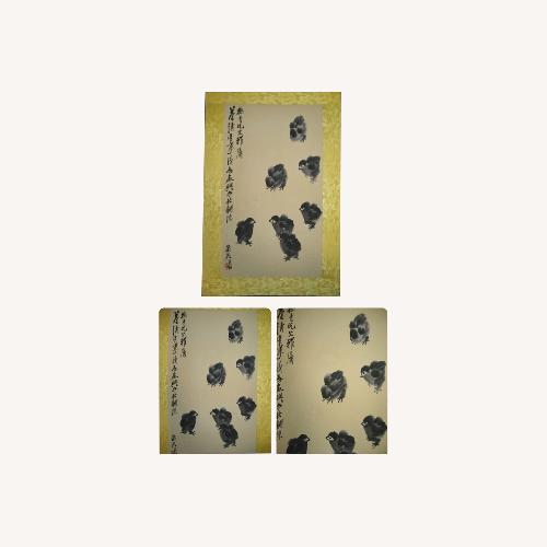 Used Qi Baishi Baby Chicks Scroll with Stamp Wall Art  for sale on AptDeco