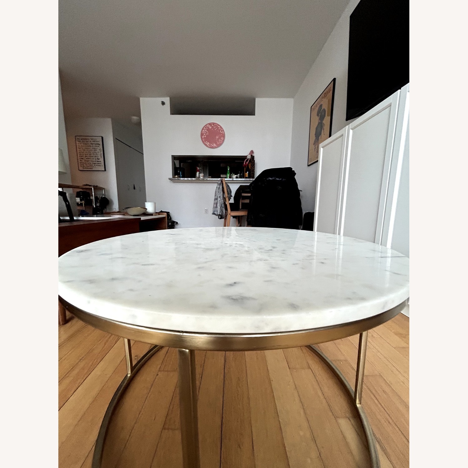 Pottery Barn Delaney Marble & Brass Round Coffee Table - image-2