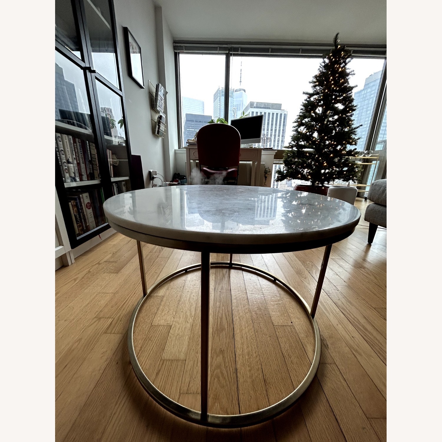 Pottery Barn Delaney Marble & Brass Round Coffee Table - image-1