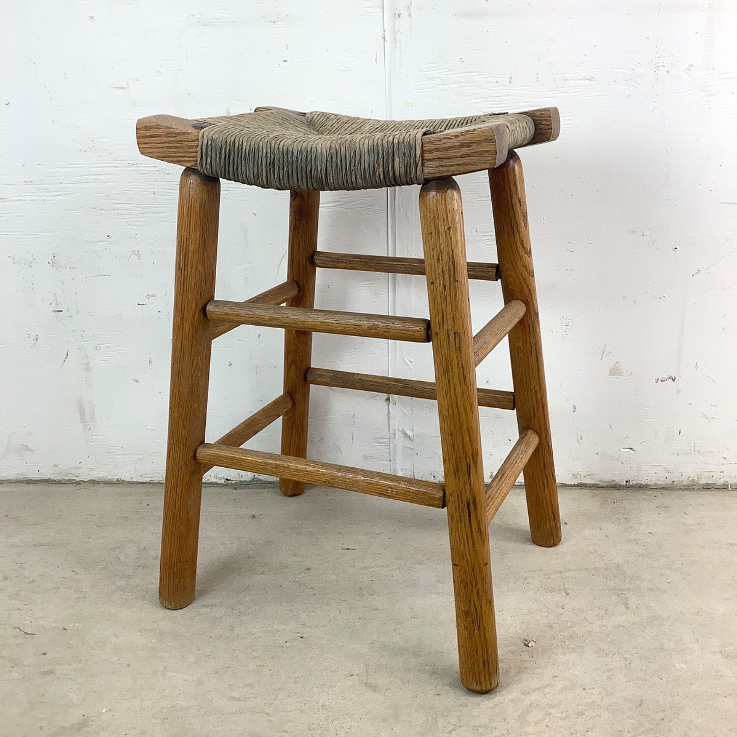 Vintage Modern Rush Seat Stool - image-2