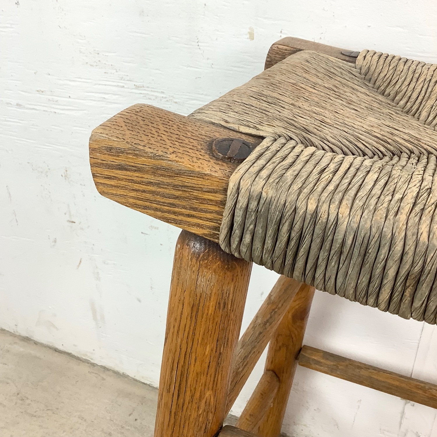 Vintage Modern Rush Seat Stool - image-4