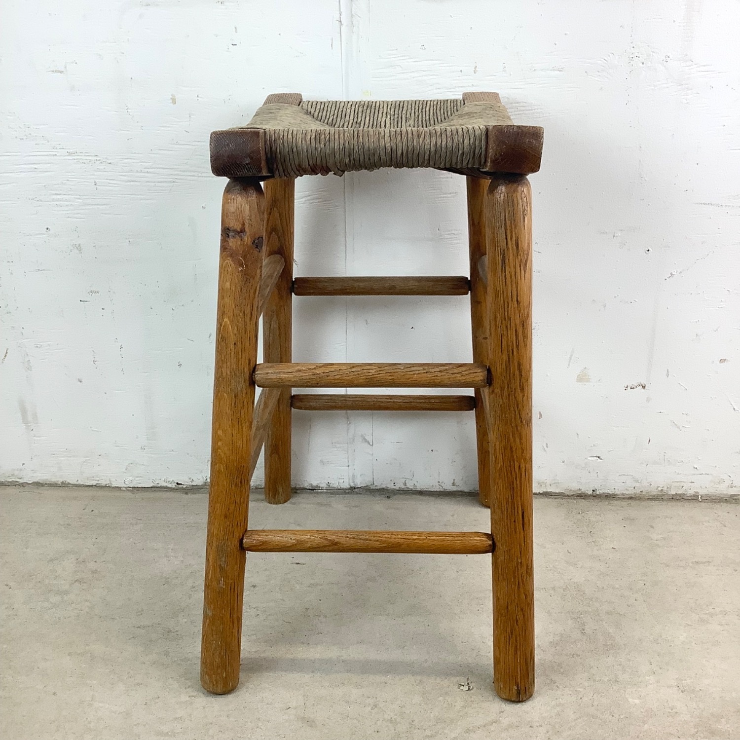 Vintage Modern Rush Seat Stool - image-10