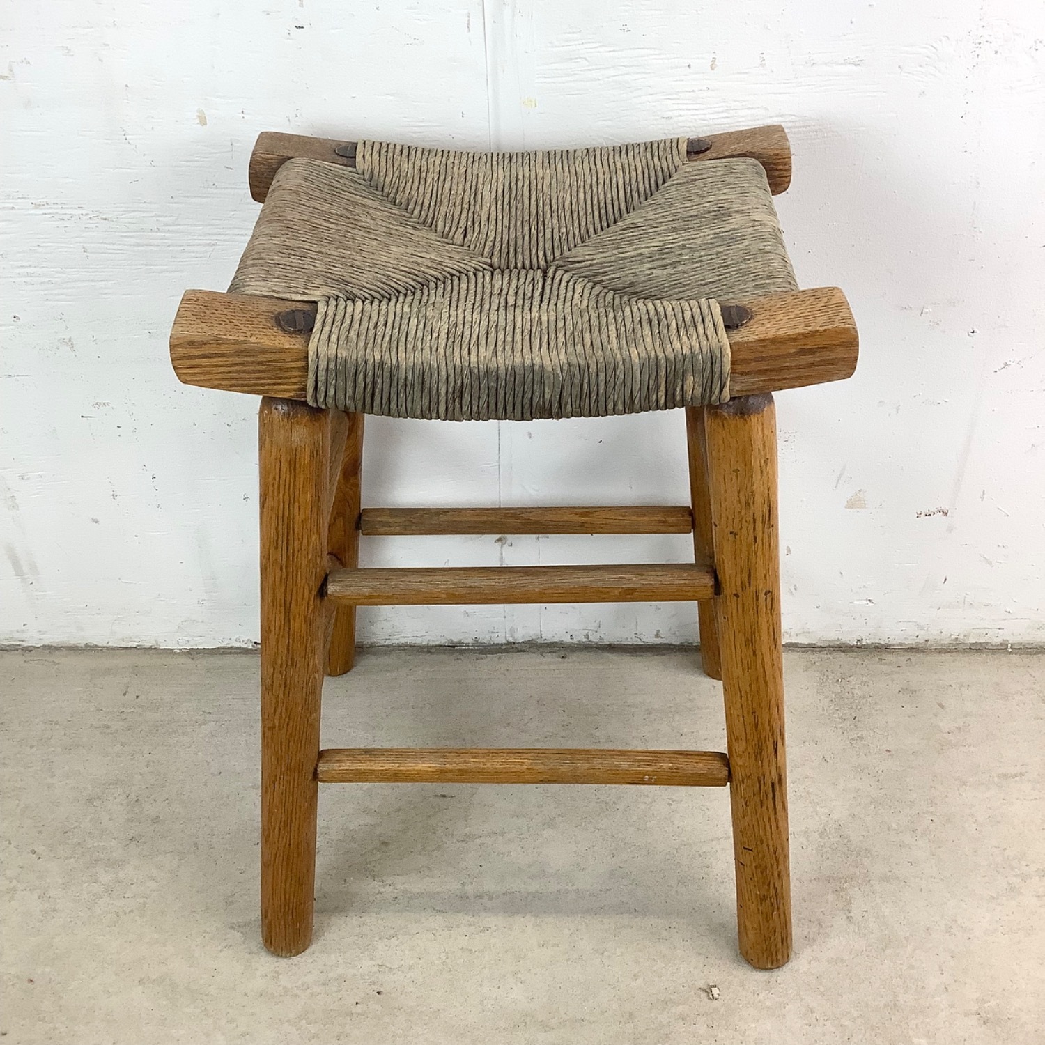 Vintage Modern Rush Seat Stool - image-3
