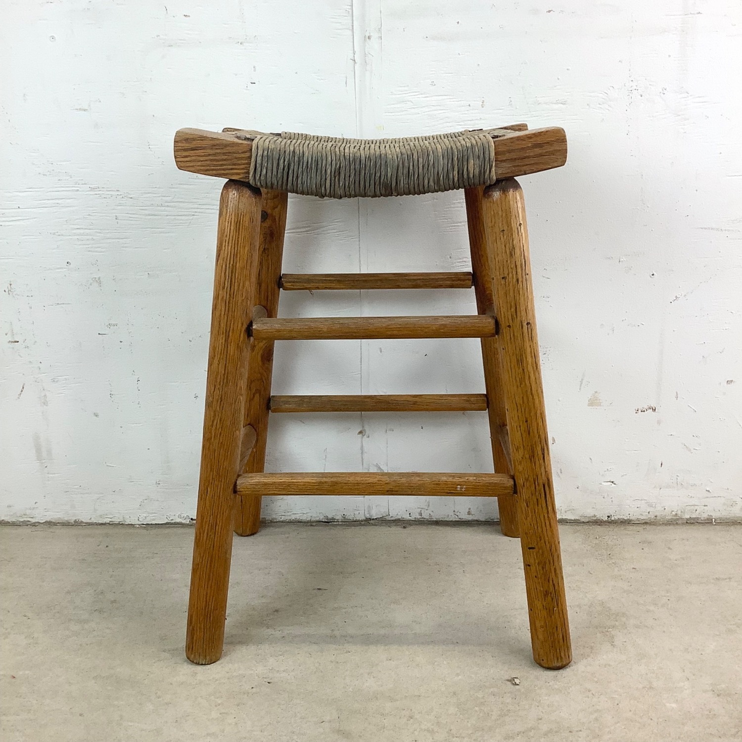 Vintage Modern Rush Seat Stool - image-1