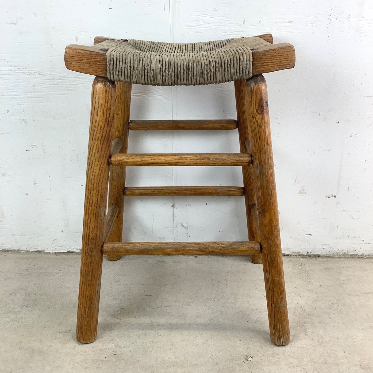 Vintage Modern Rush Seat Stool - image-13