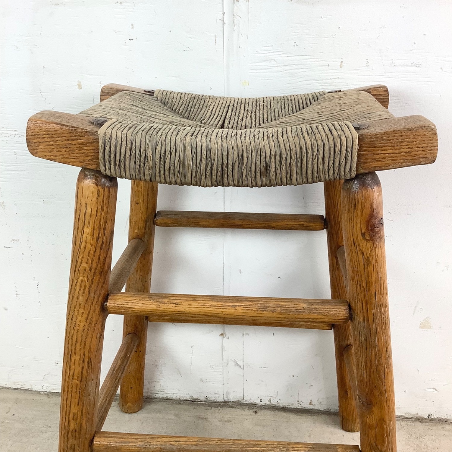 Vintage Modern Rush Seat Stool - image-12