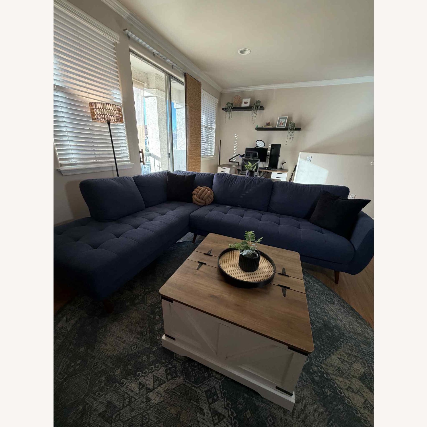 Living Spaces Blue Chaise Lounge - image-1