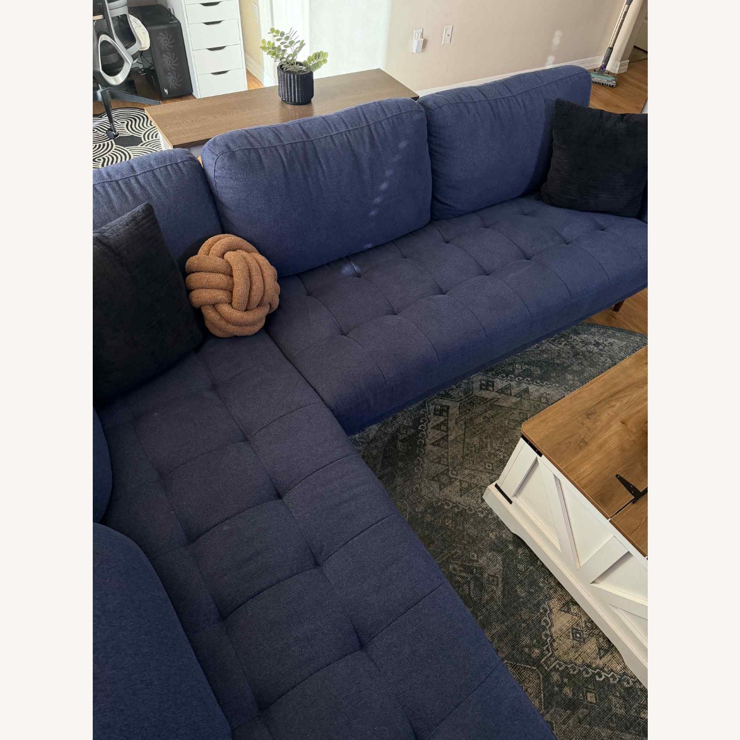 Living Spaces Blue Chaise Lounge - image-4