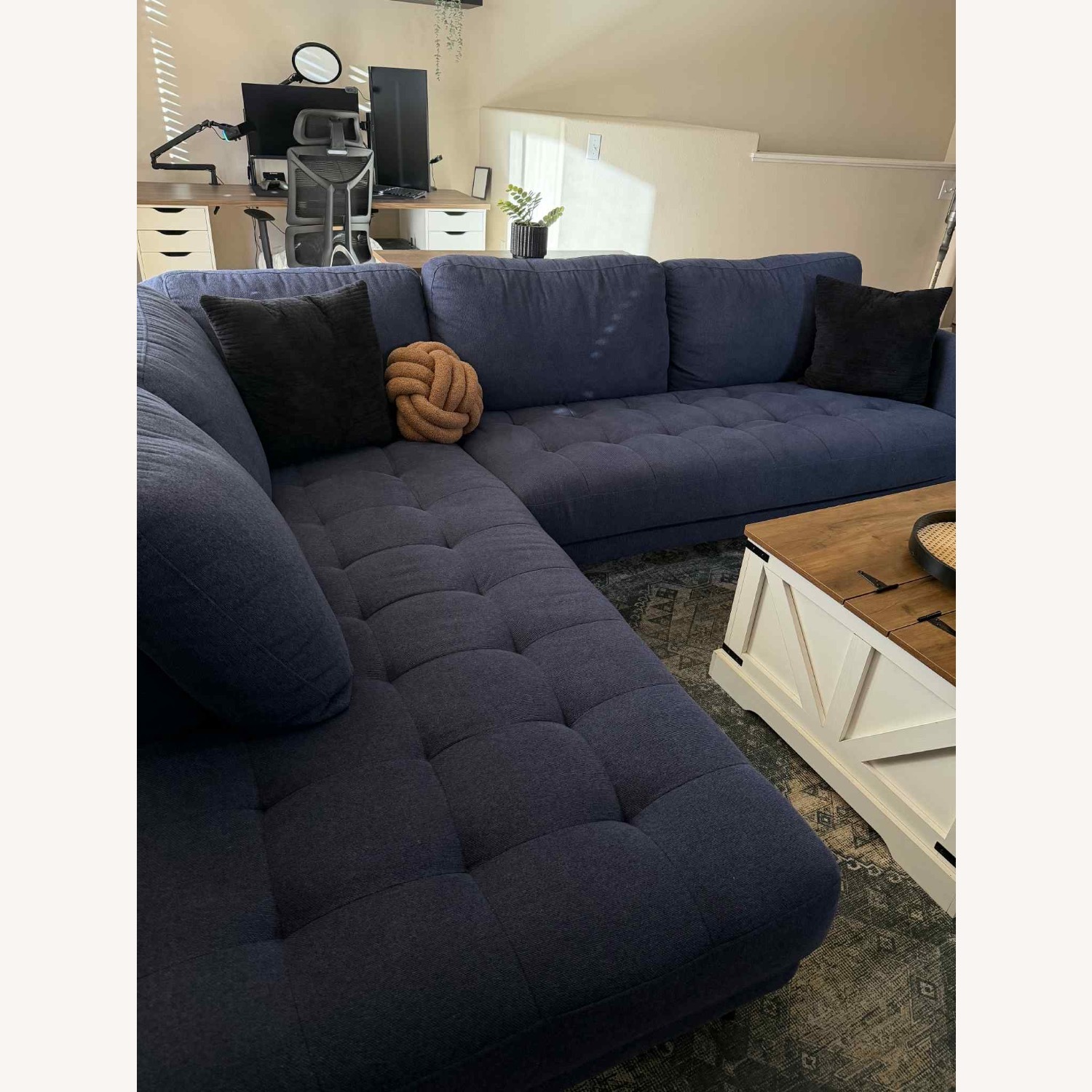 Living Spaces Blue Chaise Lounge - image-3