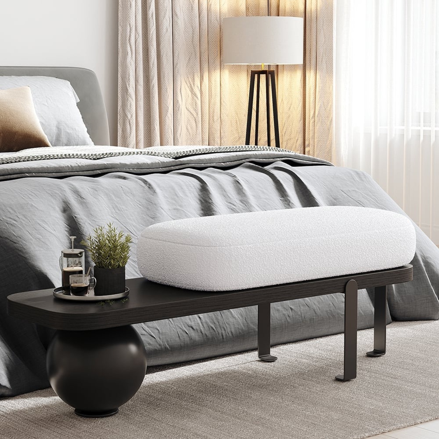 Homary Black Wood Bench - image-3