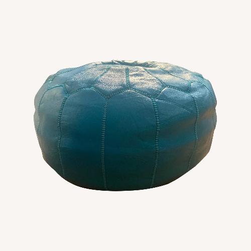 Used Blue Leather Pouf for sale on AptDeco