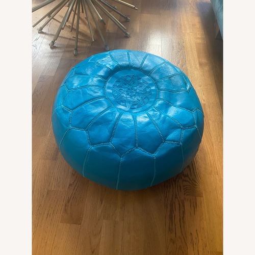 Used Blue Leather Pouf for sale on AptDeco