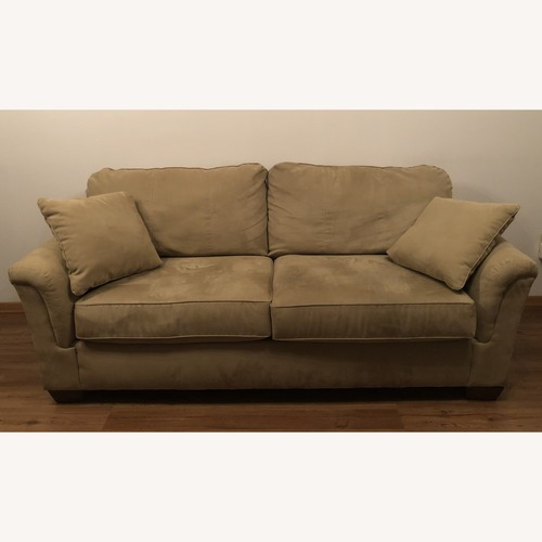 Used Light Brown Suede 2 Seater Sofa for sale on AptDeco