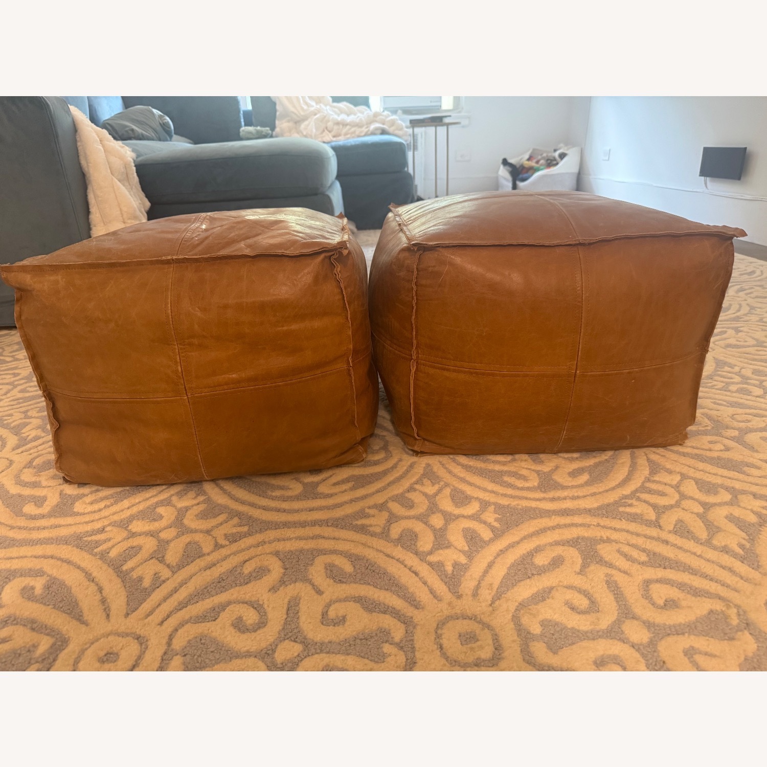 CB2 Leather Brown Square Pouf - image-6