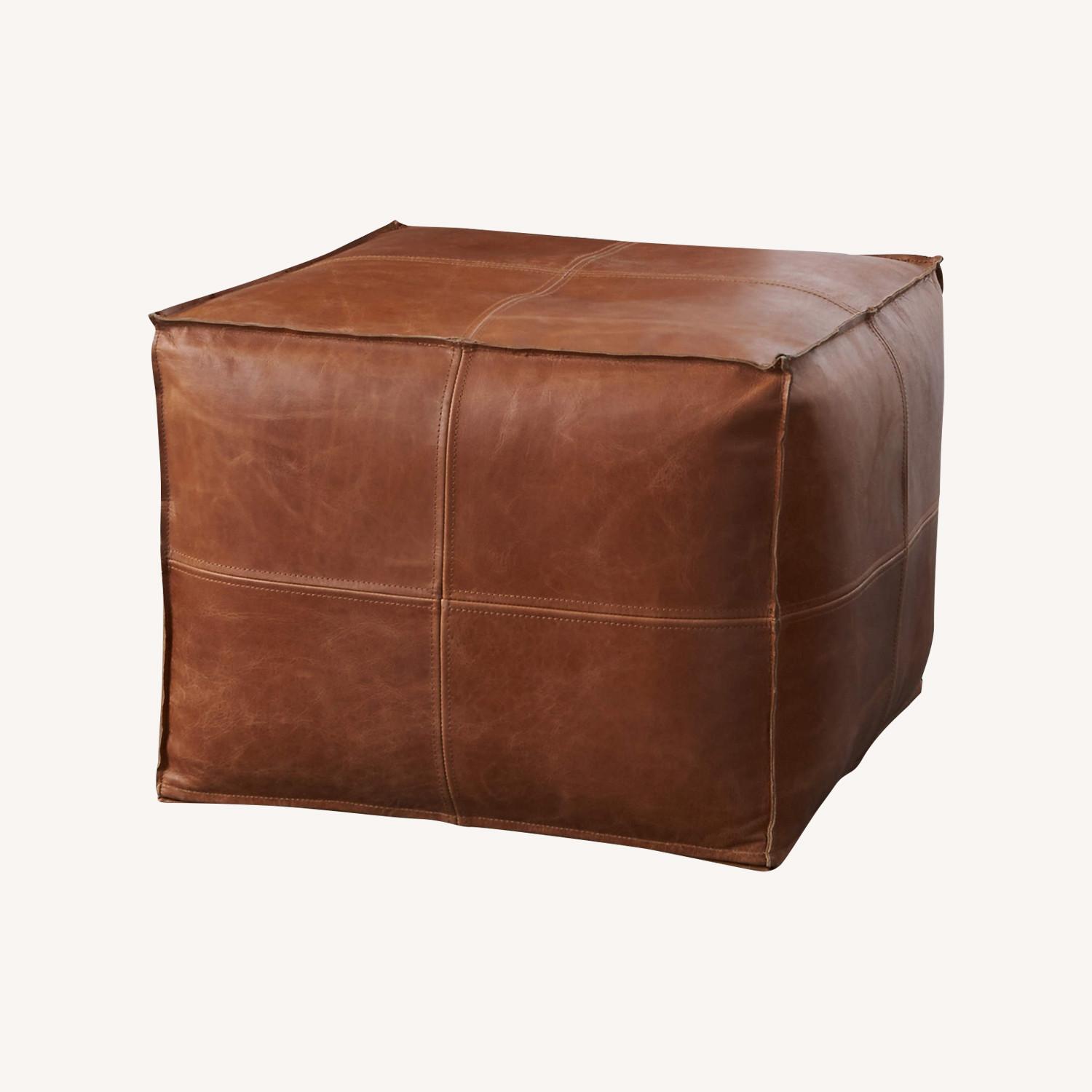 CB2 Leather Brown Square Pouf - image-0