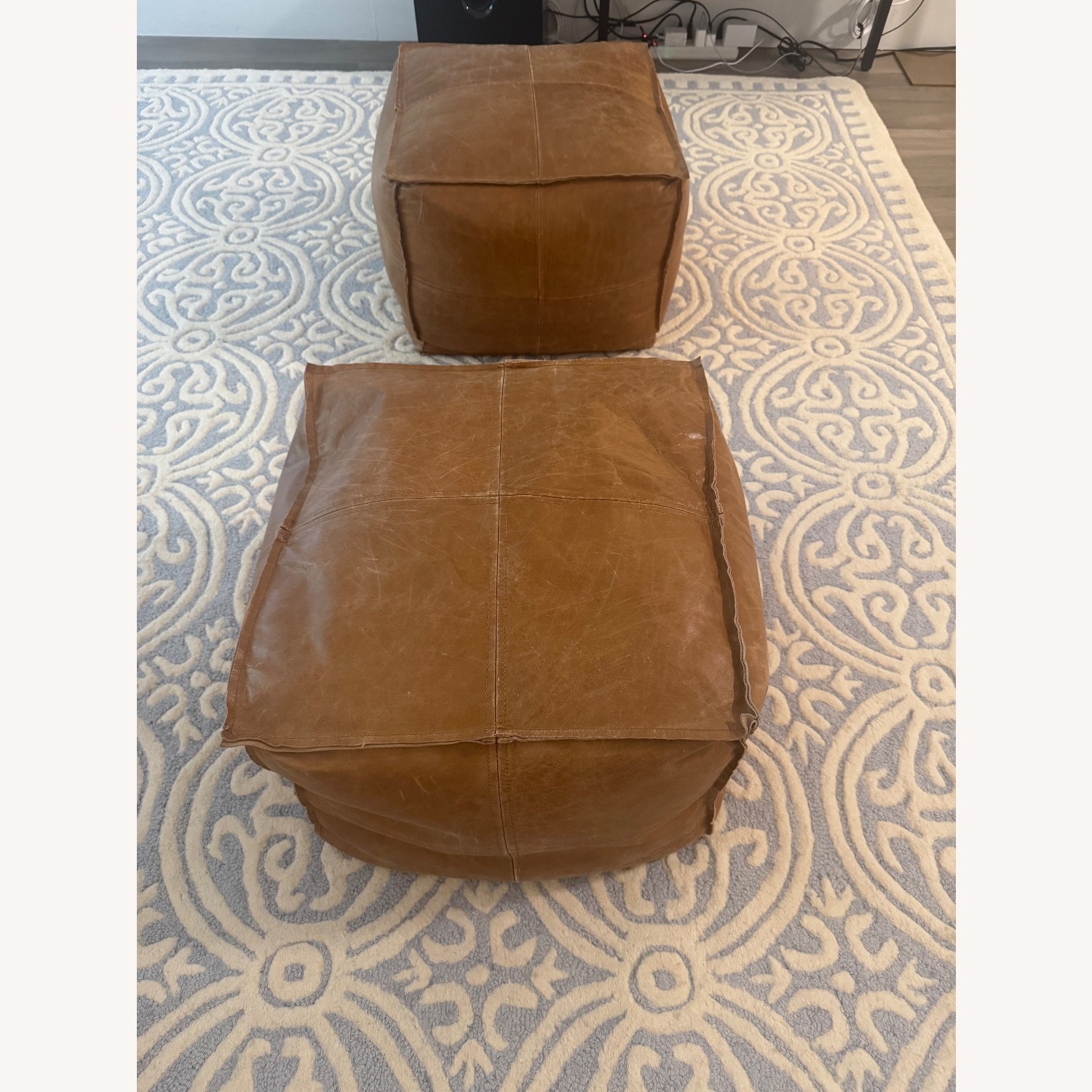 CB2 Leather Brown Square Pouf - image-5