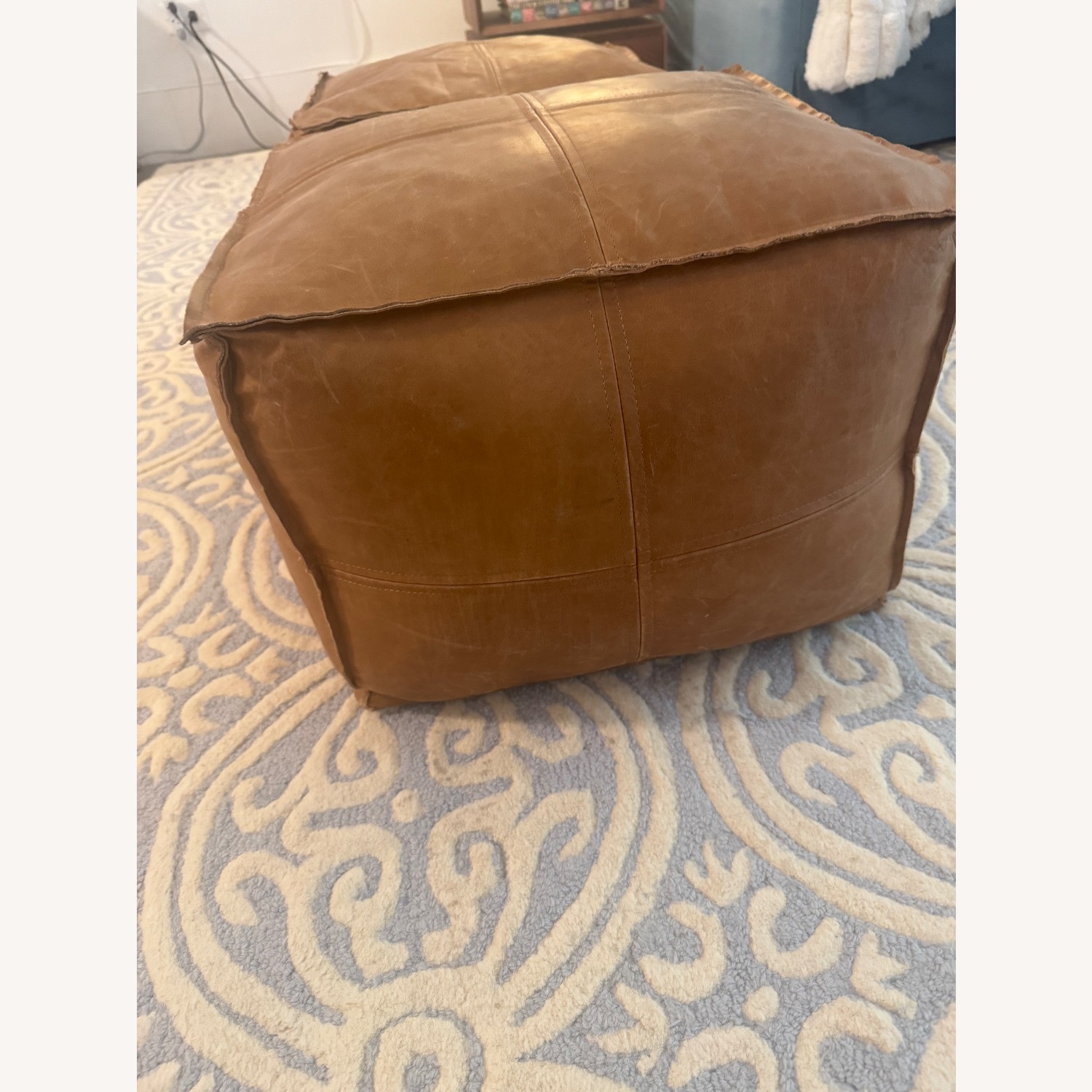 CB2 Leather Brown Square Pouf - image-2
