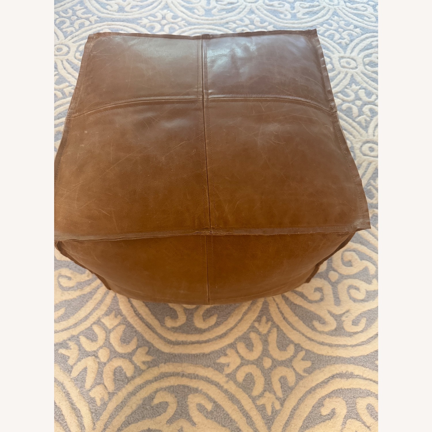 CB2 Leather Brown Square Pouf - image-3