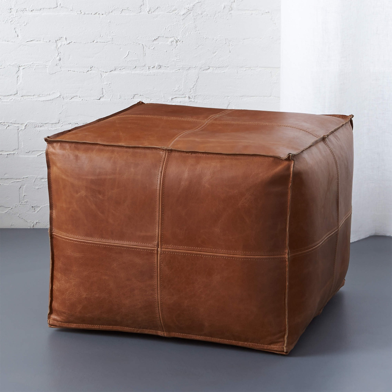 CB2 Leather Brown Square Pouf - image-7
