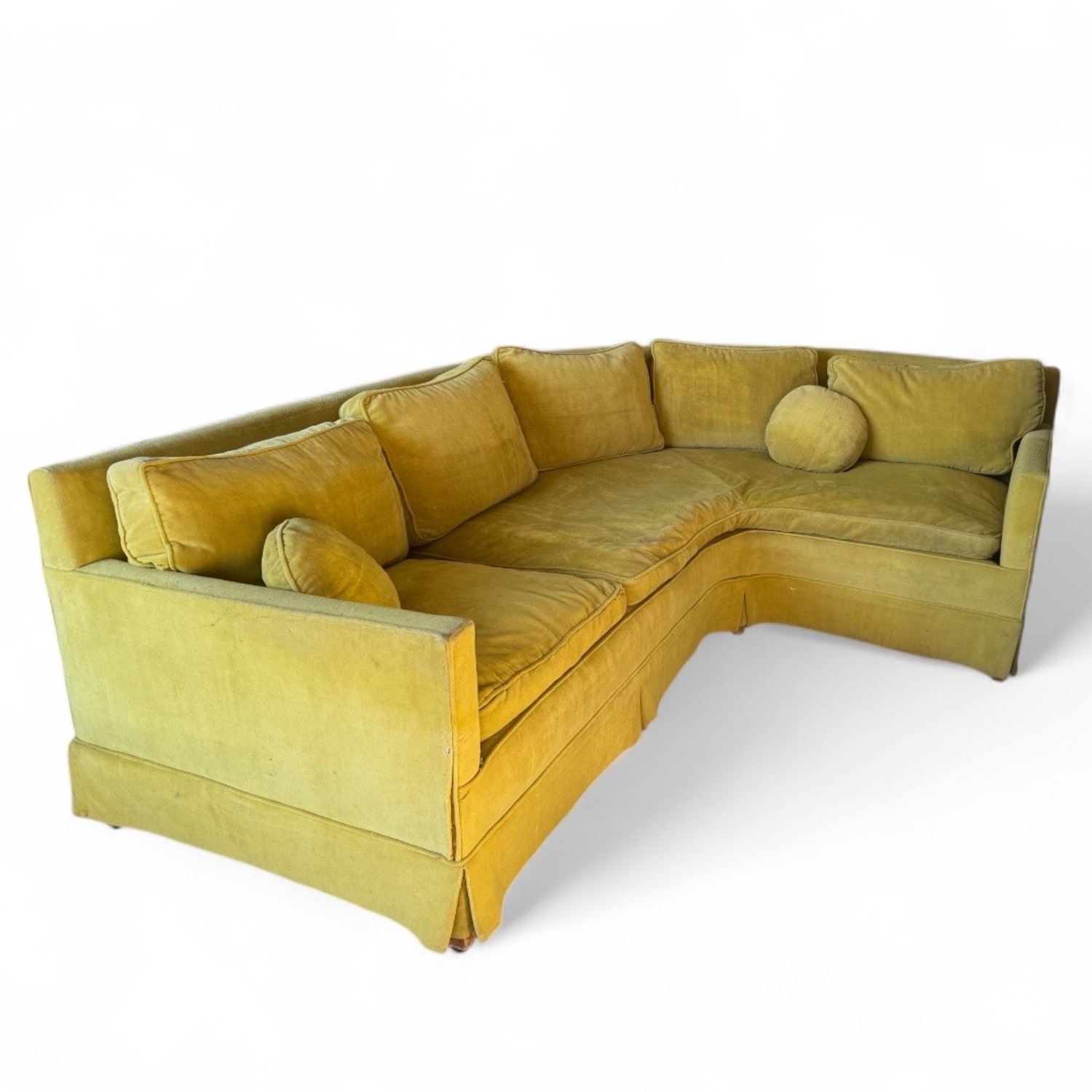 Vintage Curved Back Sofa Velvet Couch - image-3