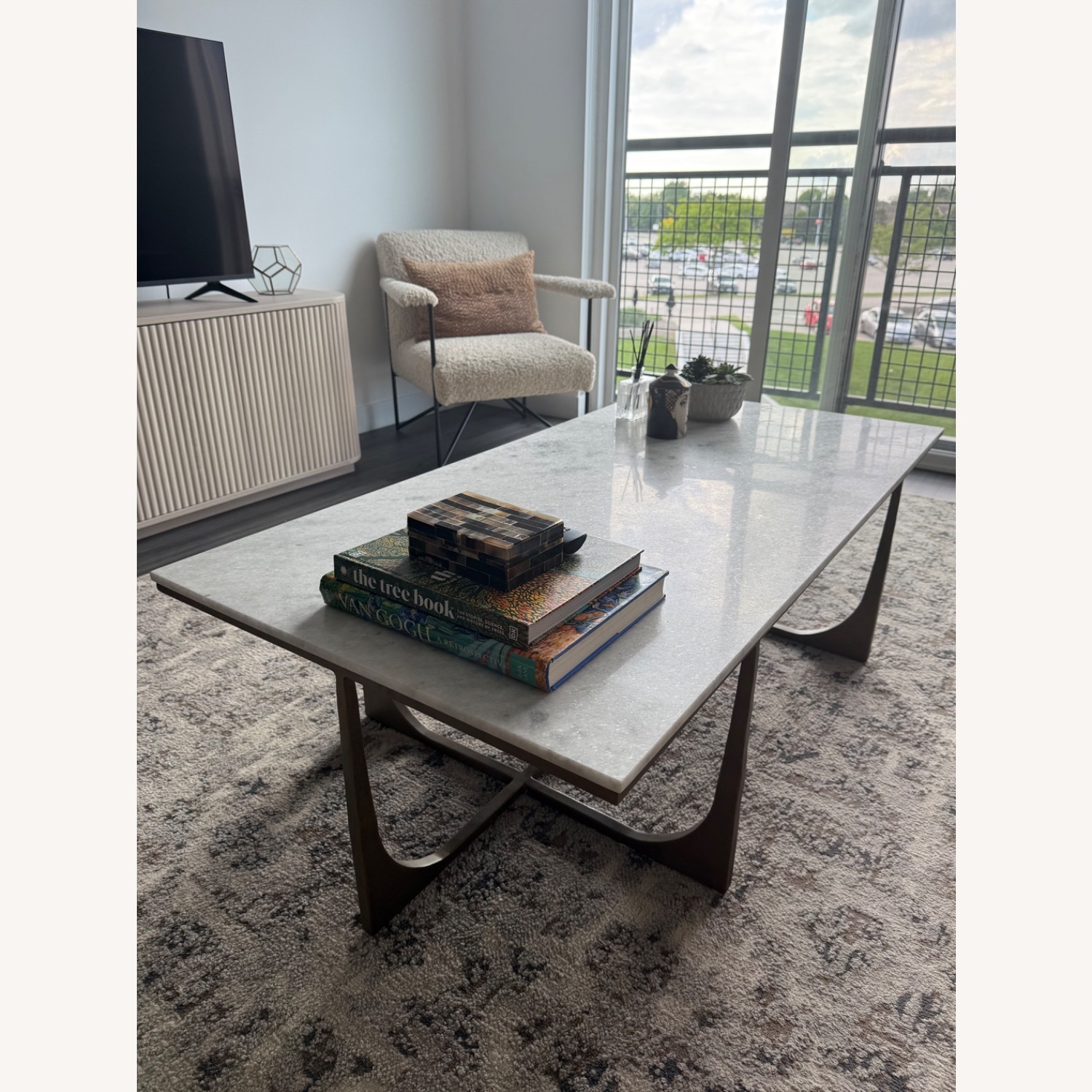 Walter E. Smithe White Marble Coffee Table - image-1