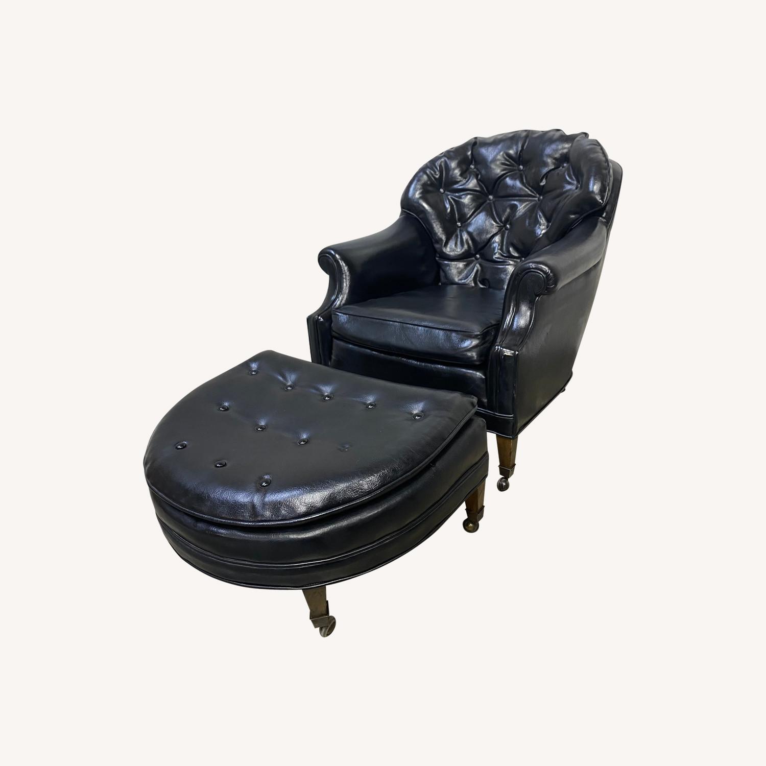 Mid Century Black Tufted Chair & Ottoman - image-0