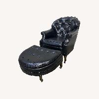 Mid Century Black Tufted Chair & Ottoman