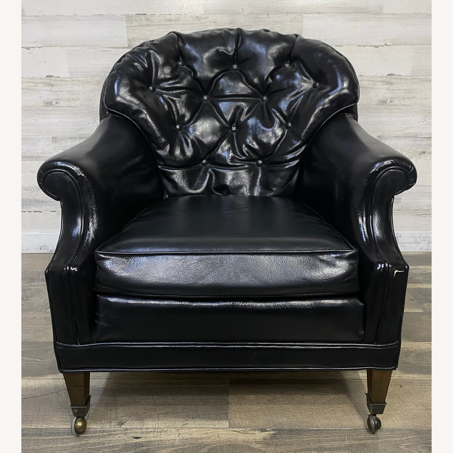 Mid Century Black Tufted Chair & Ottoman - image-7
