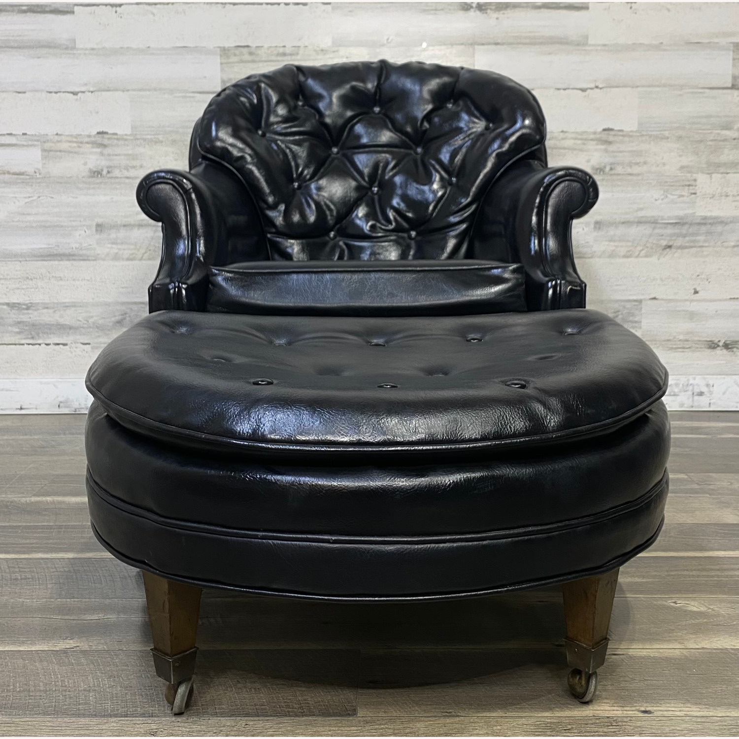 Mid Century Black Tufted Chair & Ottoman - image-11
