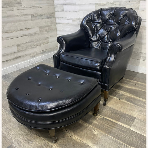 Used Mid Century Black Tufted Chair & Ottoman for sale on AptDeco