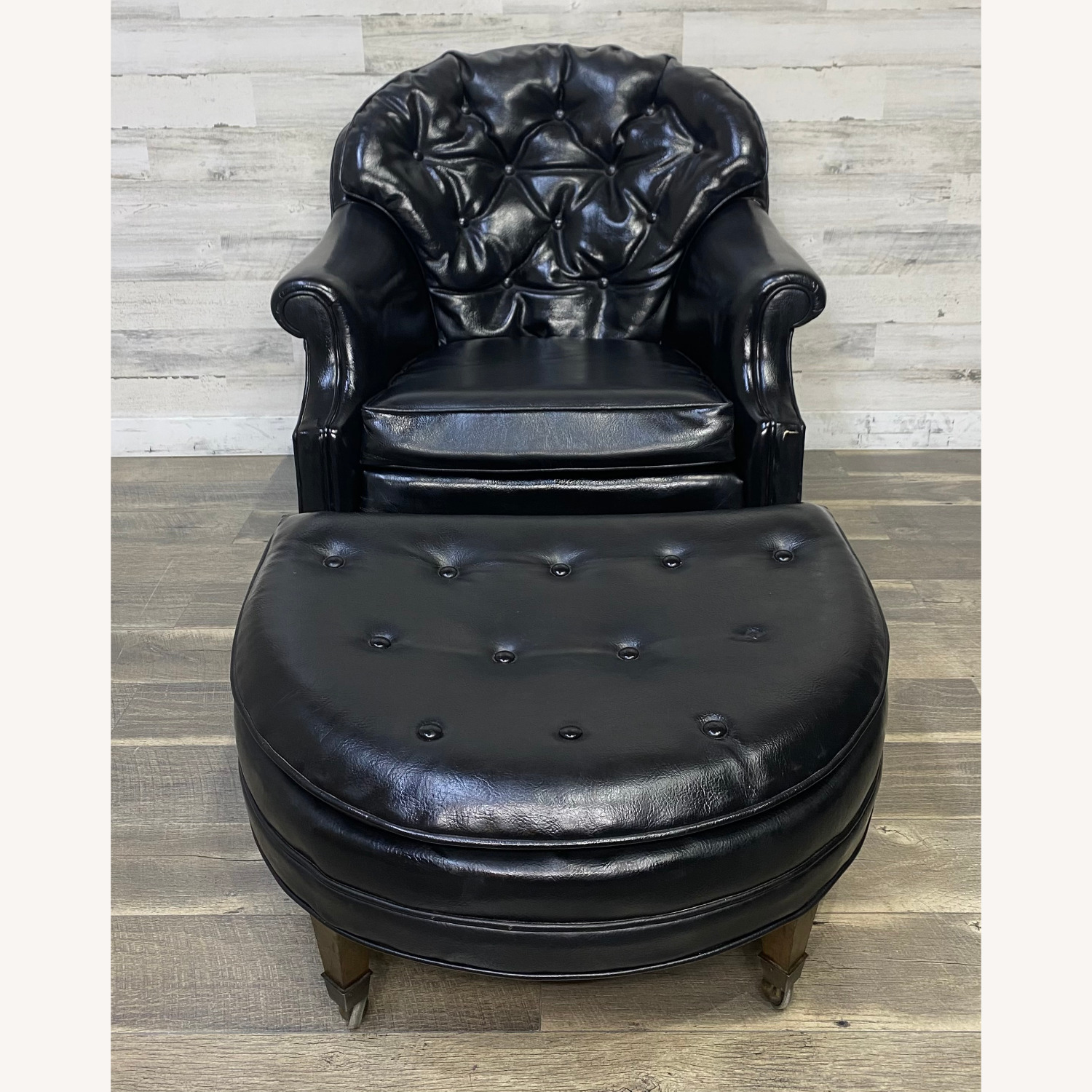 Mid Century Black Tufted Chair & Ottoman - image-10