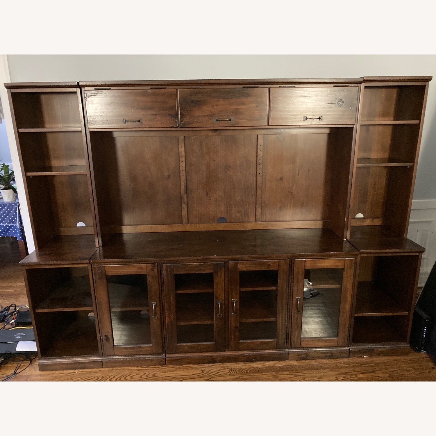 Pottery Barn Dark Brown Wood Wall Unit - image-5