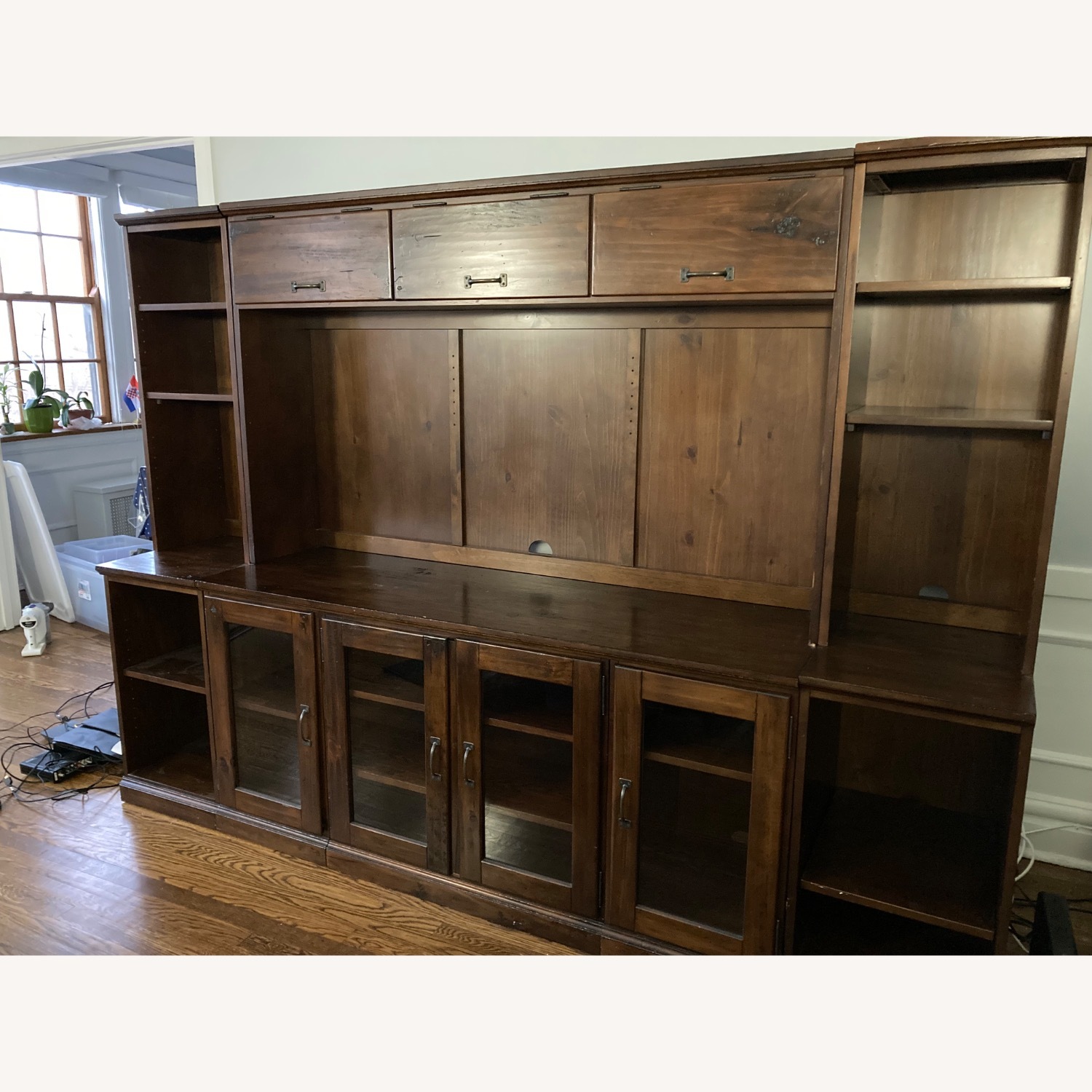 Pottery Barn Dark Brown Wood Wall Unit - image-4