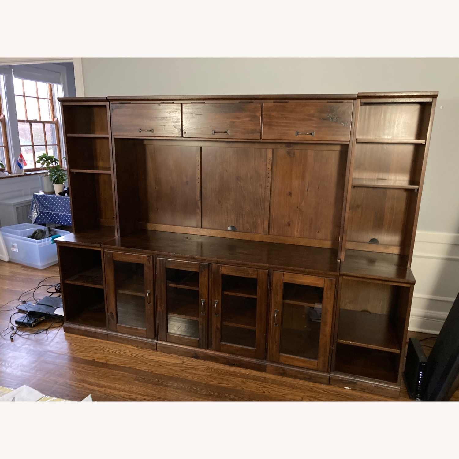 Pottery Barn Dark Brown Wood Wall Unit - image-8