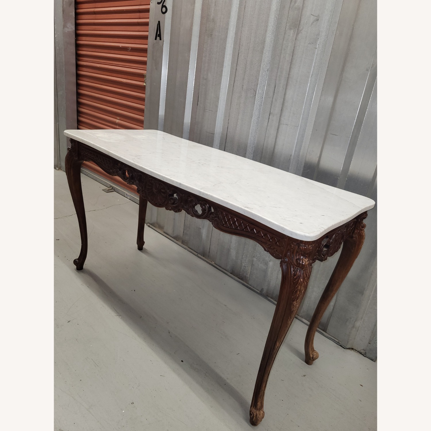 Antique Carved Walnut and Marble Table - image-1
