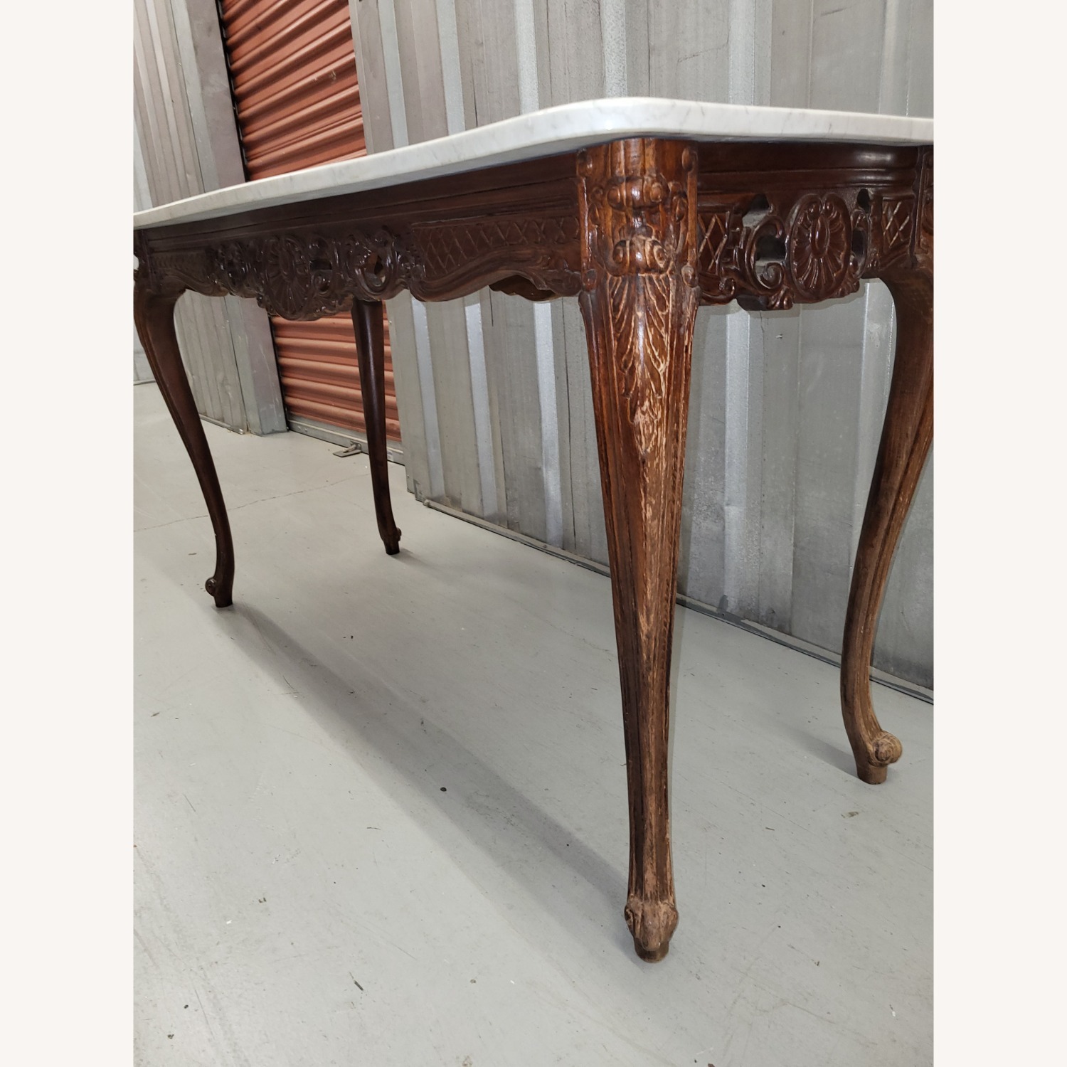 Antique Carved Walnut and Marble Table - image-2
