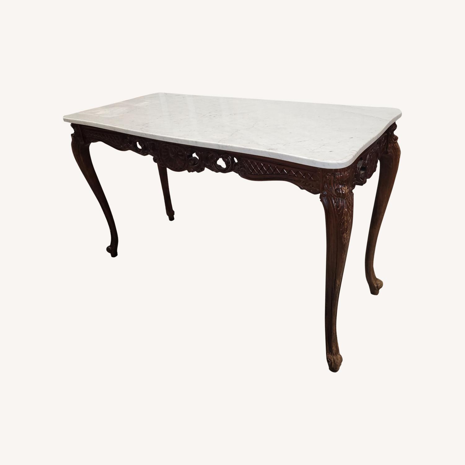 Antique Carved Walnut and Marble Table - image-0