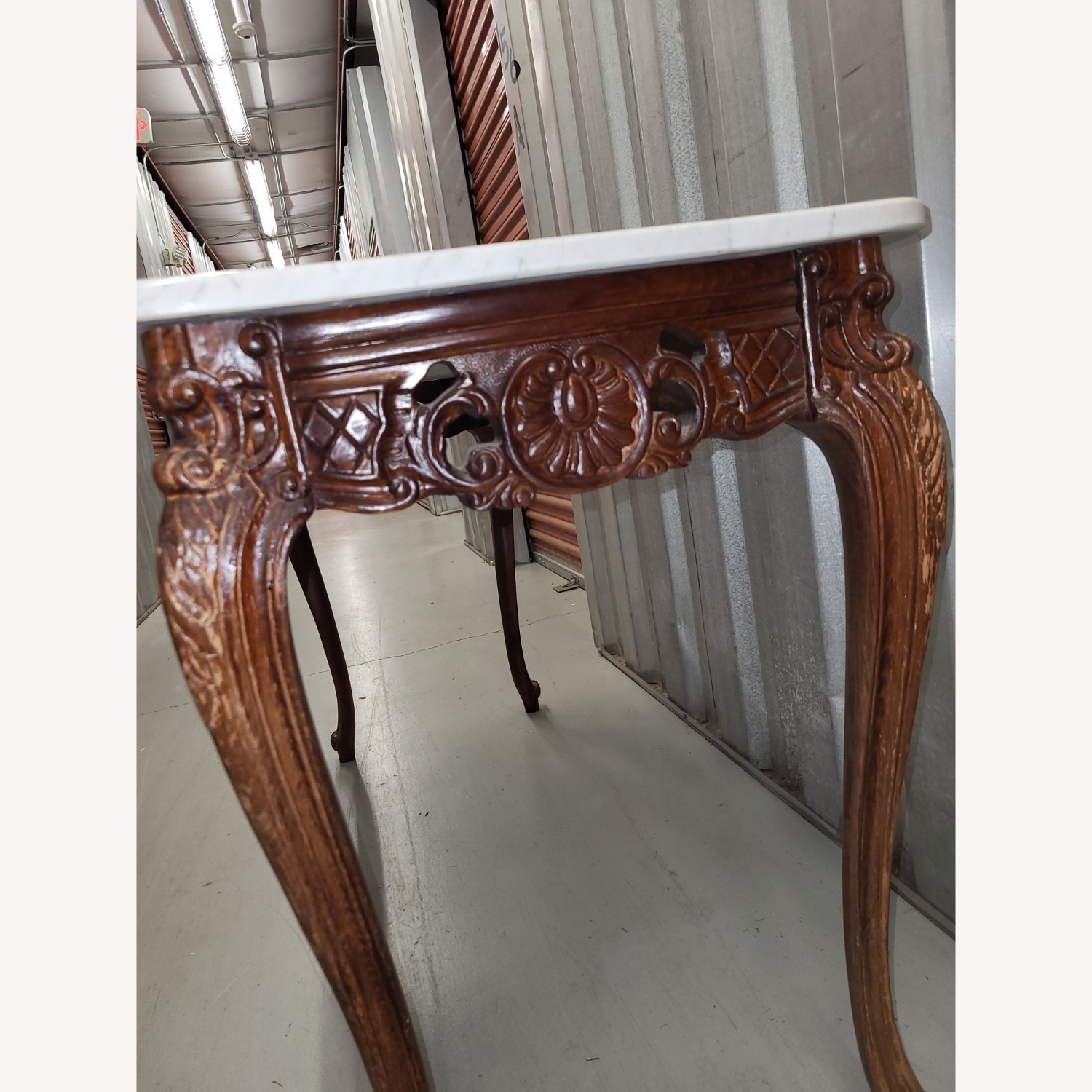 Antique Carved Walnut and Marble Table - image-3