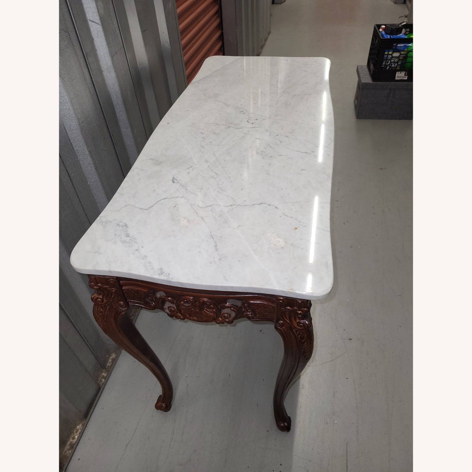 Antique Carved Walnut and Marble Table - image-5
