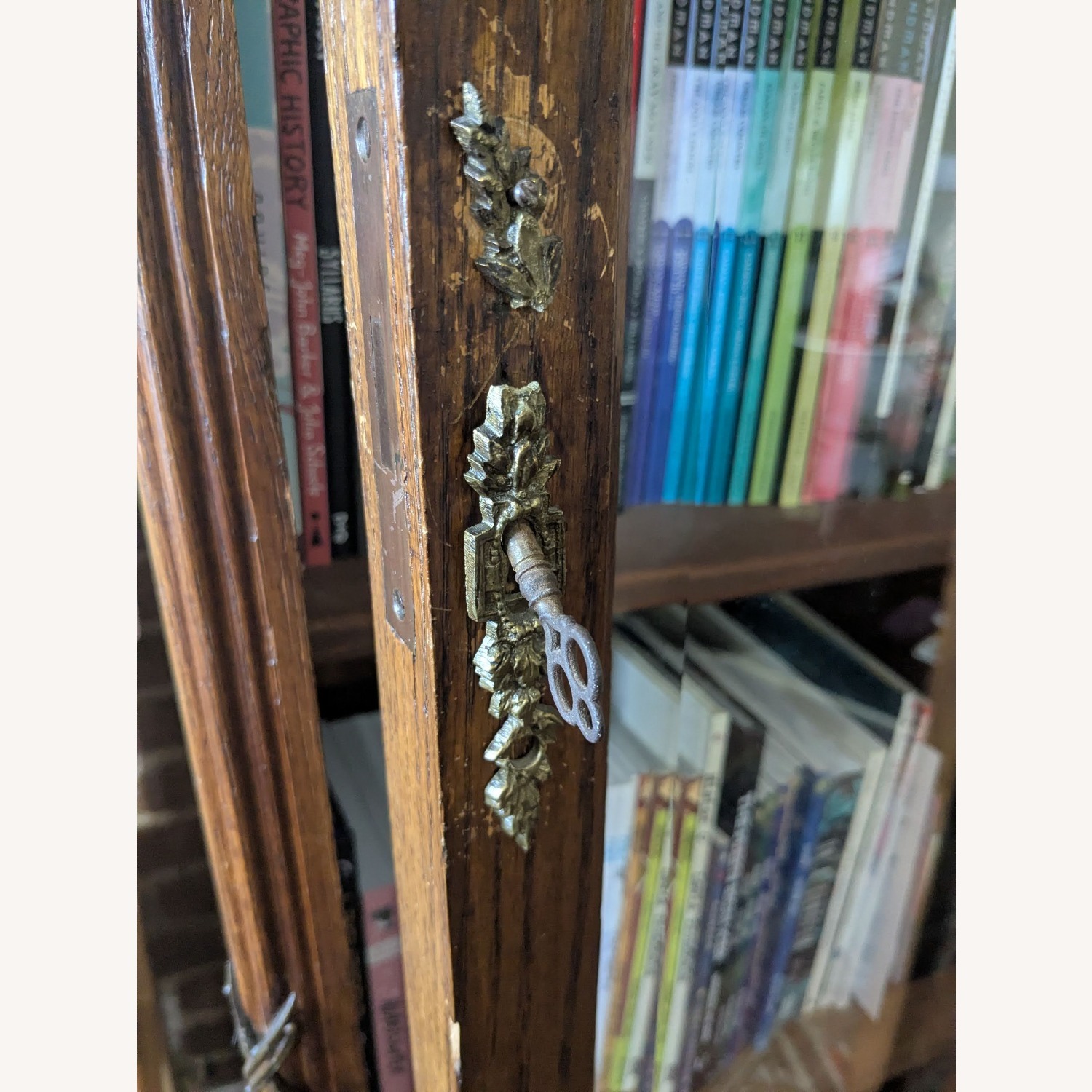 Antique Art Deco Bookcase with Bronze Details - image-7