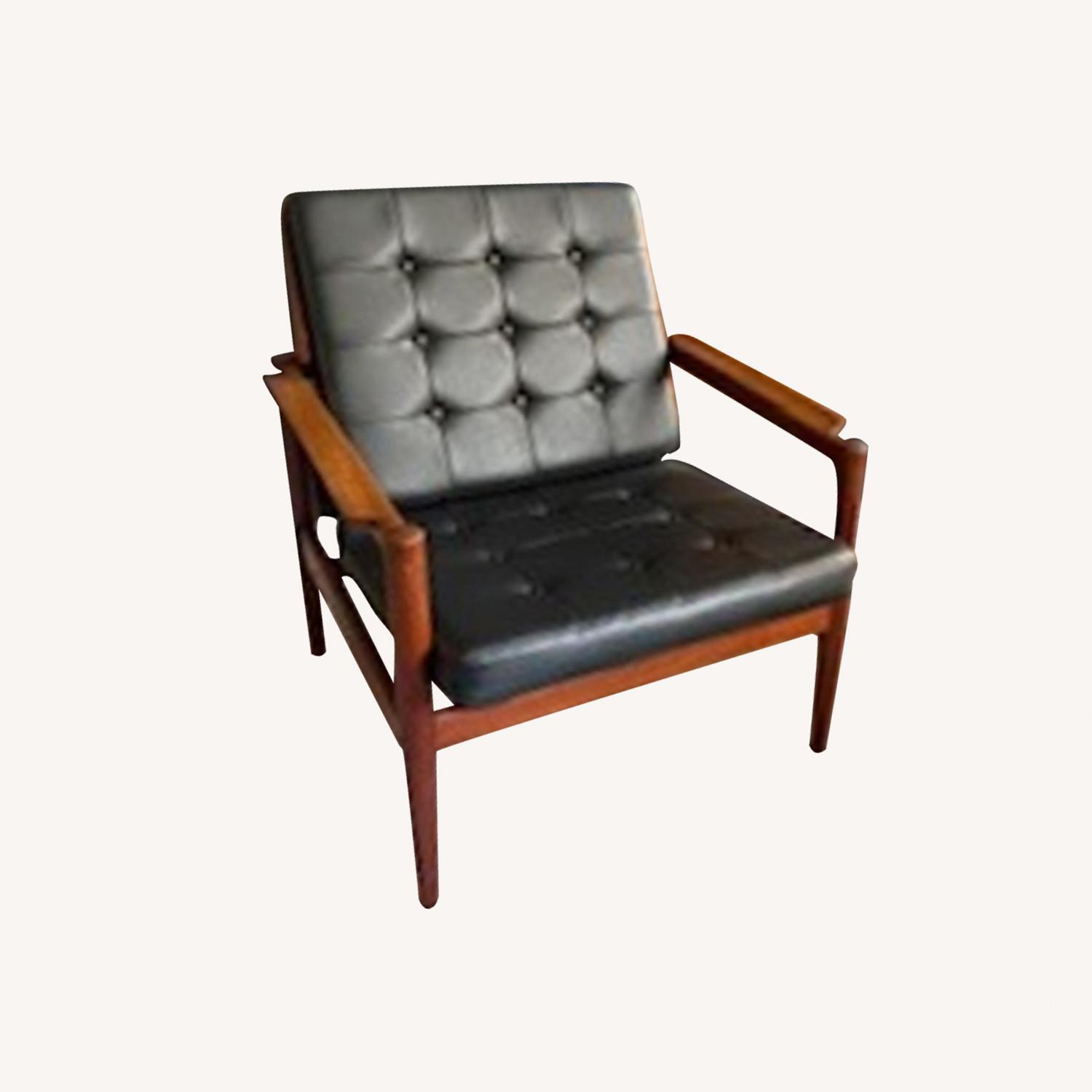Italian Rosewood Black Vinyl Armchairs - image-7