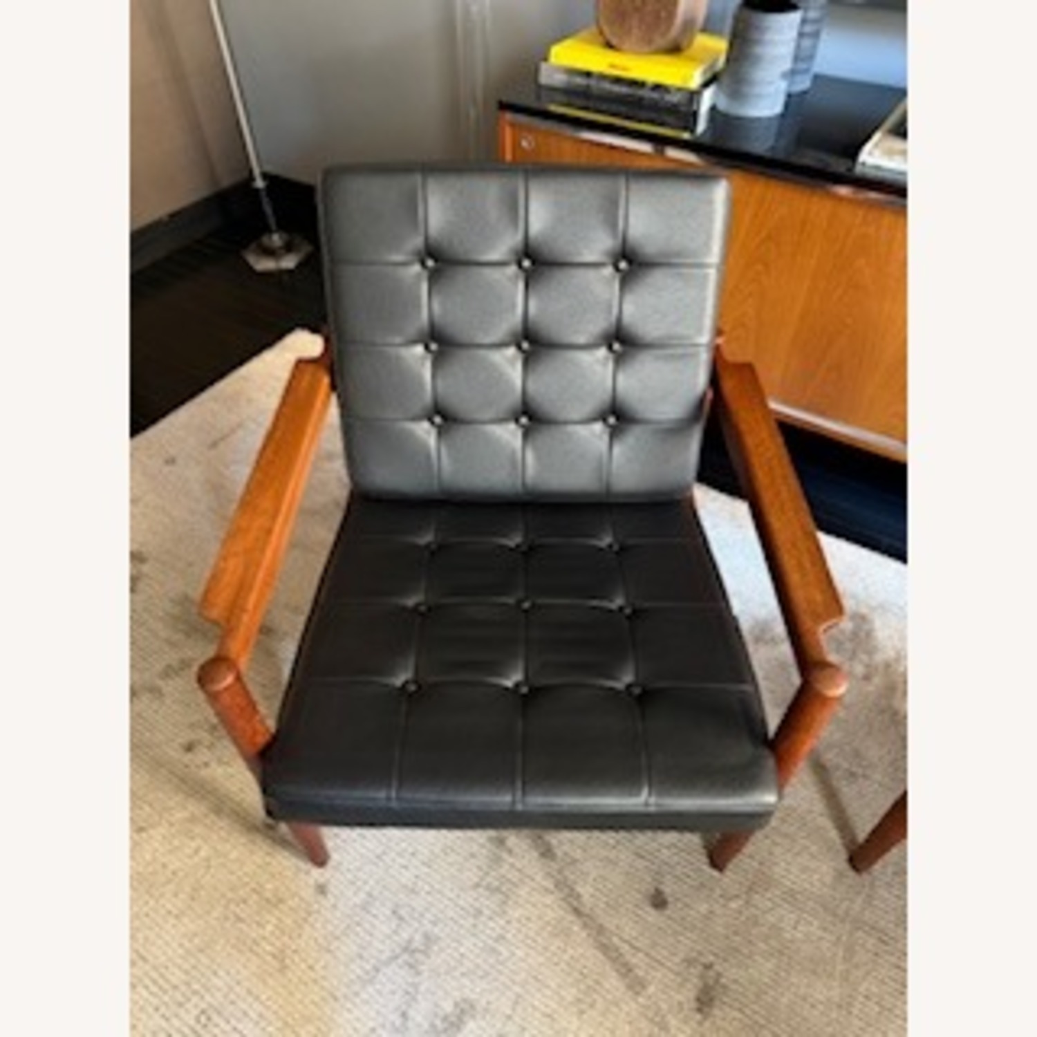 Italian Rosewood Black Vinyl Armchairs - image-1