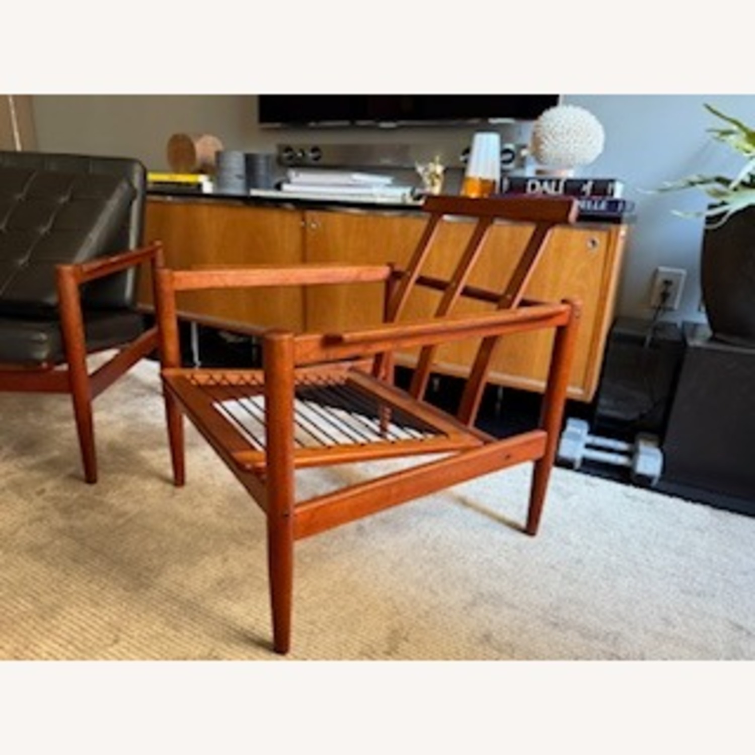 Italian Rosewood Black Vinyl Armchairs - image-6